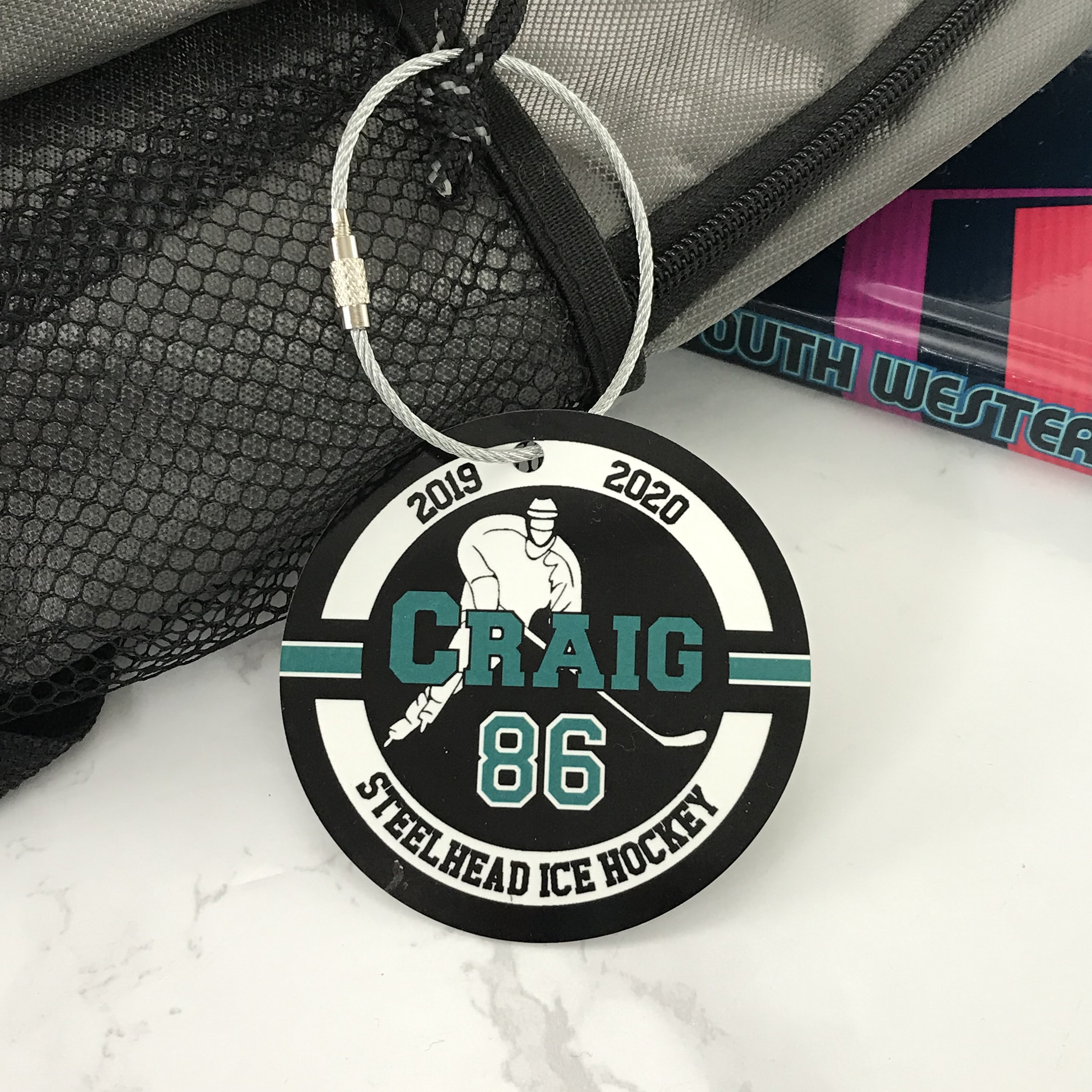 Personalized Ice Hockey Bag Tag: Two Sided Aluminum