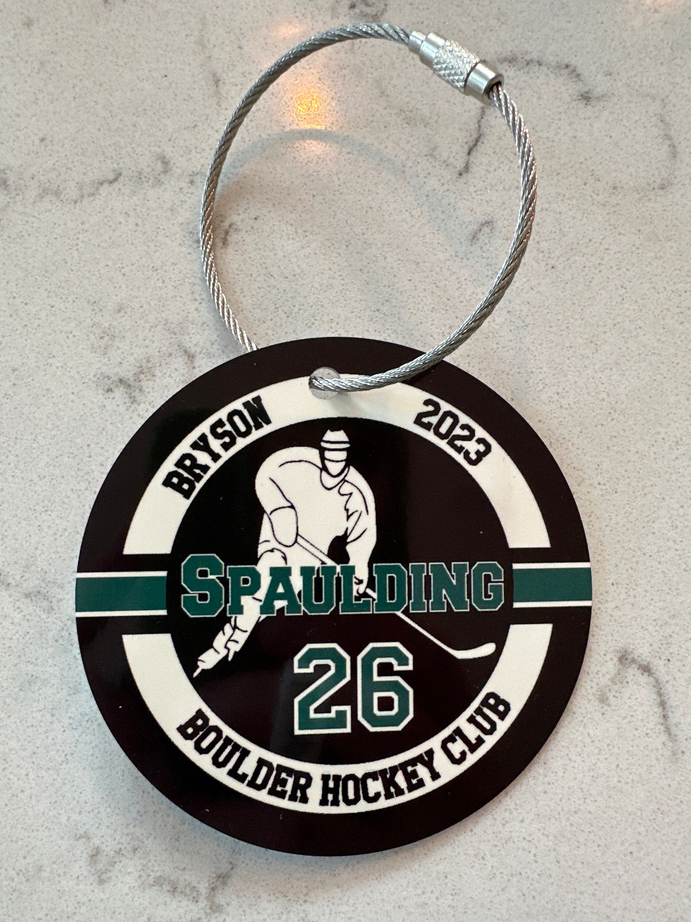 Personalized Ice Hockey Bag Tag: Two Sided Aluminum