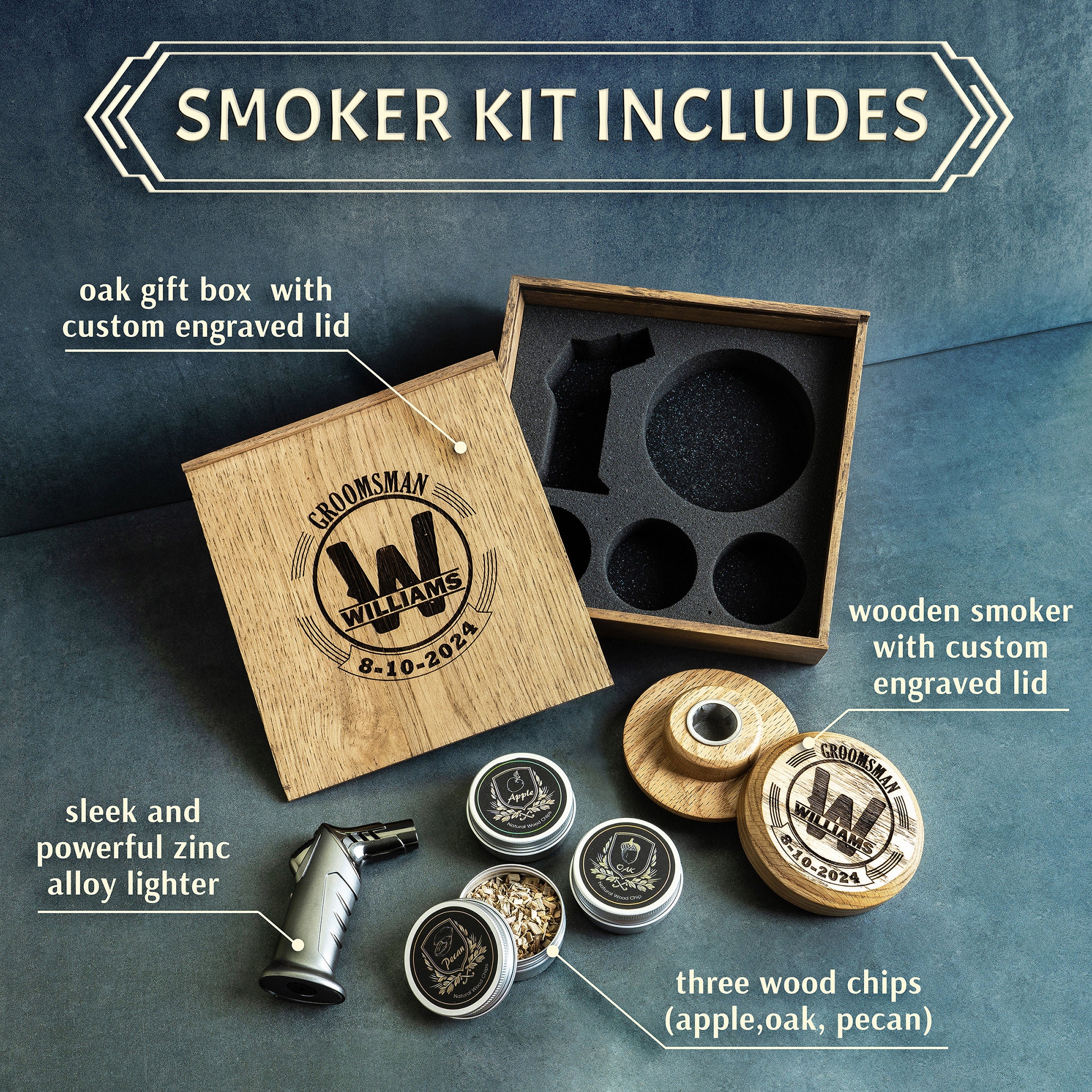 Personalized Whiskey Smoker Kit: Bourbon Cocktail Gift Set