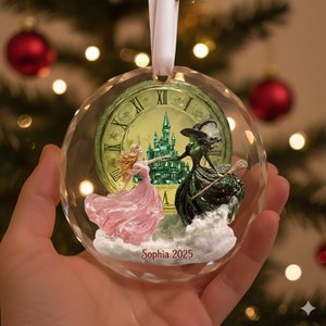 Personalized Wicked Themed Design Ornament with Name, Emerald Castle Fantasy Ornament, Christmas Tree Decor, Gift for Musical Theater Fans