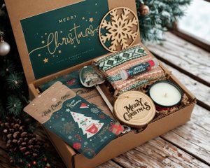 Holiday Care Package with Tea, Hot Chocolate & Candle Christmas Gift Box for Best Friend, Relaxing Xmas Gift Basket for Women