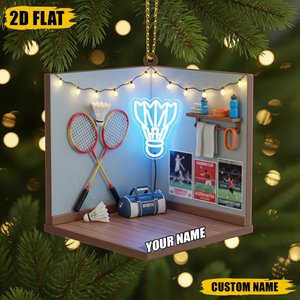 Personalized Badminton Ornament 2025, 2D Flat Custom Name Gift for Player, Badminton Room Christmas Tree Decoration, Sports Keepsake