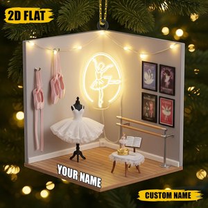 Ballet Room Ornament 2025 Personalized, Flat Ballerina Christmas Decoration with Name, Custom Gift for Dancer, Ballet Lover Keepsake