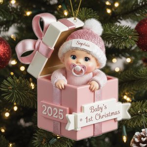 Custom Baby's First Christmas Ornament with Name and Year, Xmas Keepsake, Christmas Gift for Newborns/New Mom