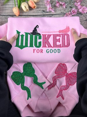 Wicked Glitter Colorful Embroidered Sweatshirt, Defy Gravity Broomstick Magic Wand Hoodie, Wizard of Oz Movie, Gift For Her
