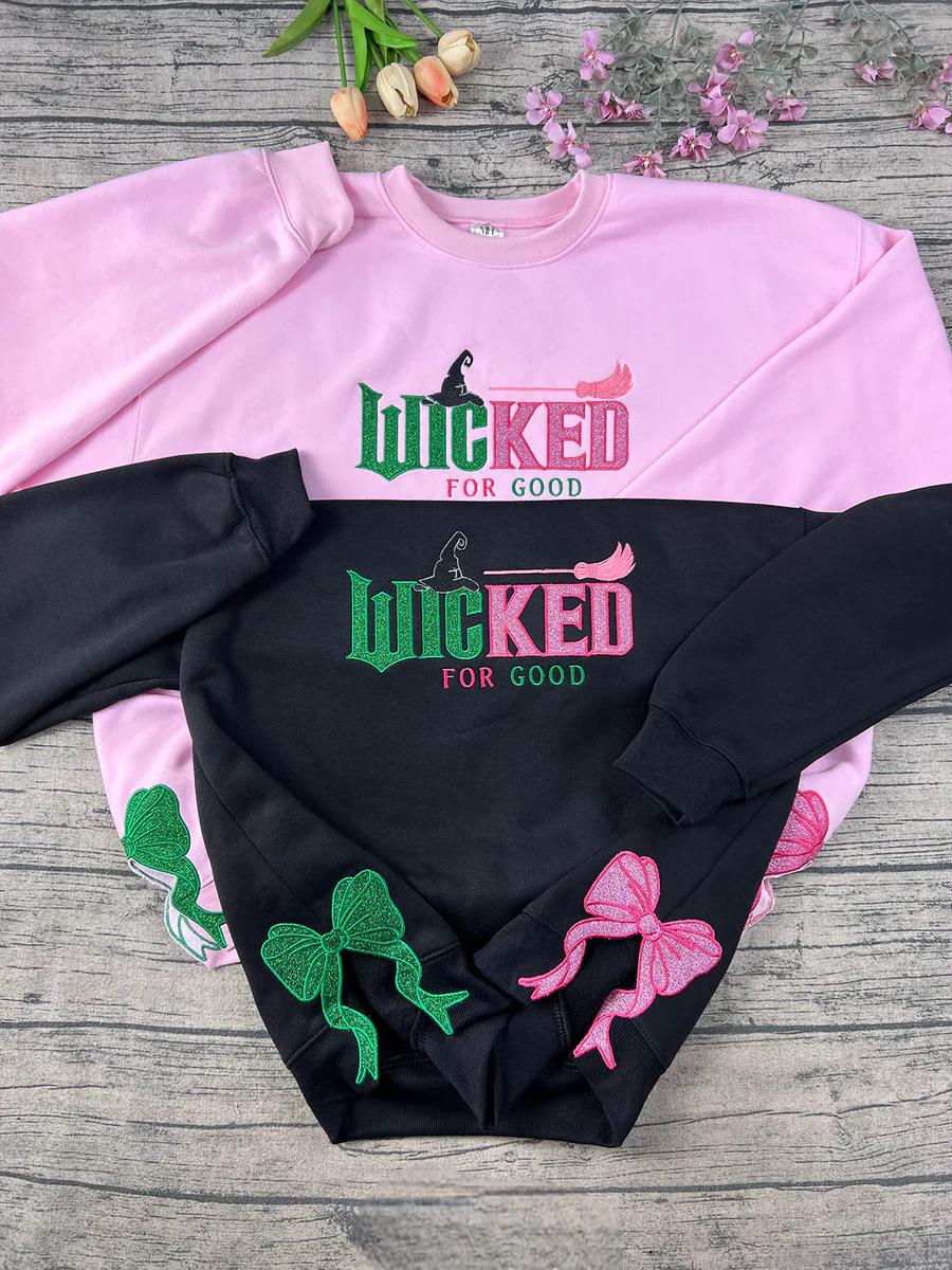 Wicked Glitter Colorful Embroidered Sweatshirt, Defy Gravity Broomstick Magic Wand Hoodie, Wizard of Oz Movie, Gift For Her