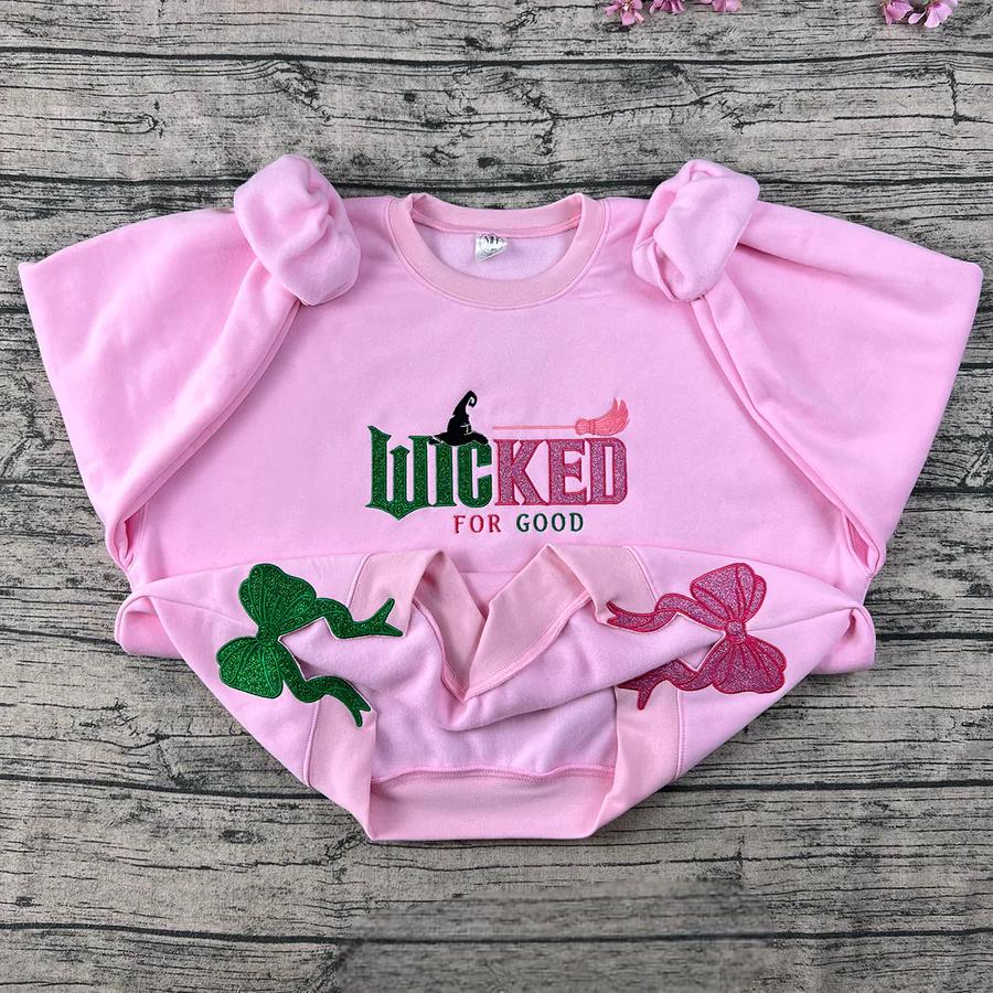 Wicked Glitter Colorful Embroidered Sweatshirt, Defy Gravity Broomstick Magic Wand Hoodie, Wizard of Oz Movie, Gift For Her