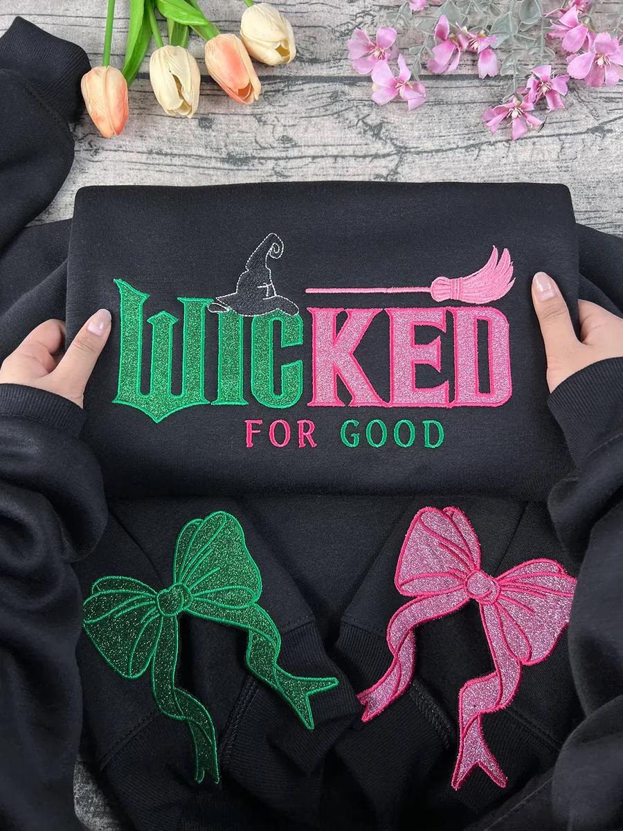 Wicked Glitter Colorful Embroidered Sweatshirt, Defy Gravity Broomstick Magic Wand Hoodie, Wizard of Oz Movie, Gift For Her