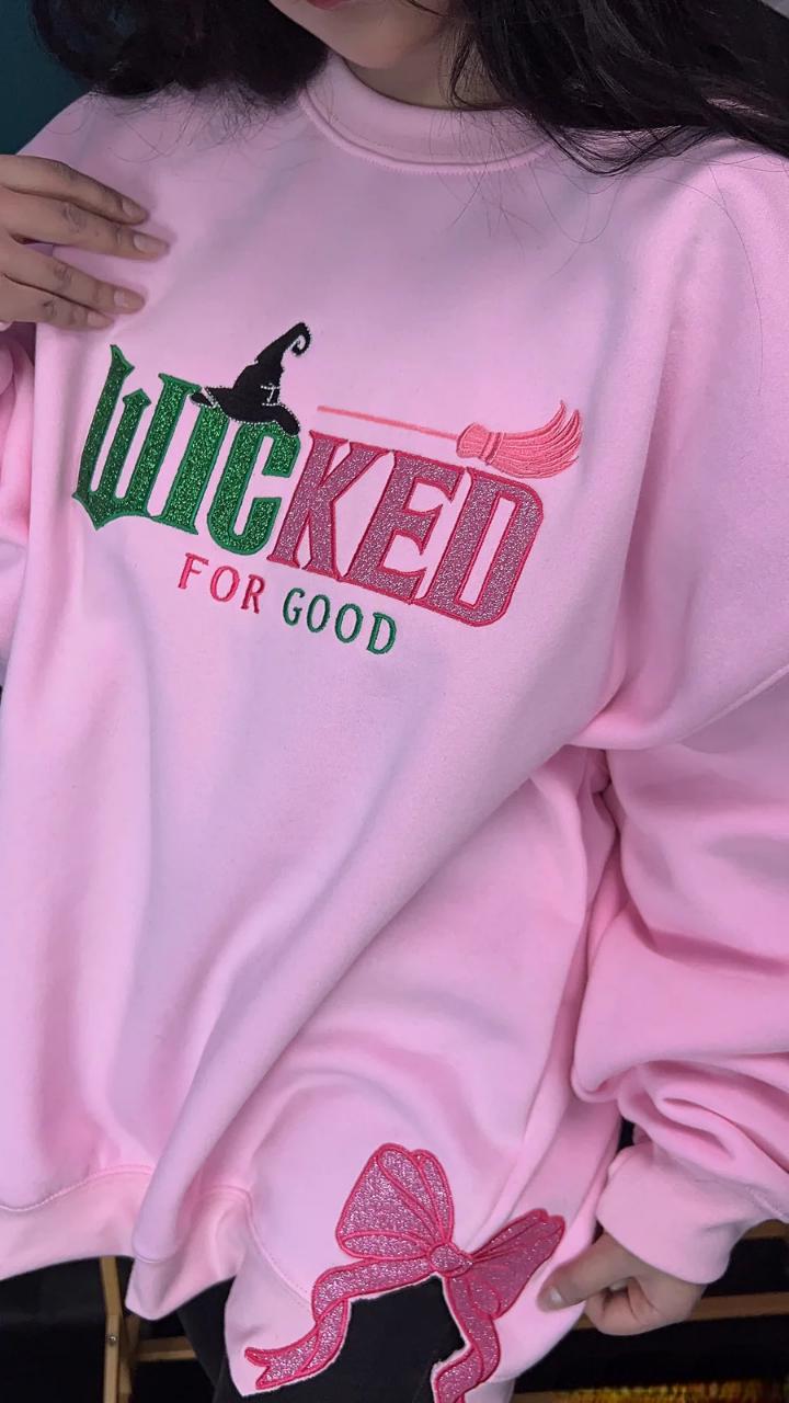 Wicked Glitter Colorful Embroidered Sweatshirt, Defy Gravity Broomstick Magic Wand Hoodie, Wizard of Oz Movie, Gift For Her