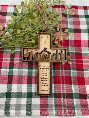 Nativity Cross Scripture Christmas Ornament - Religious Luke 2:11