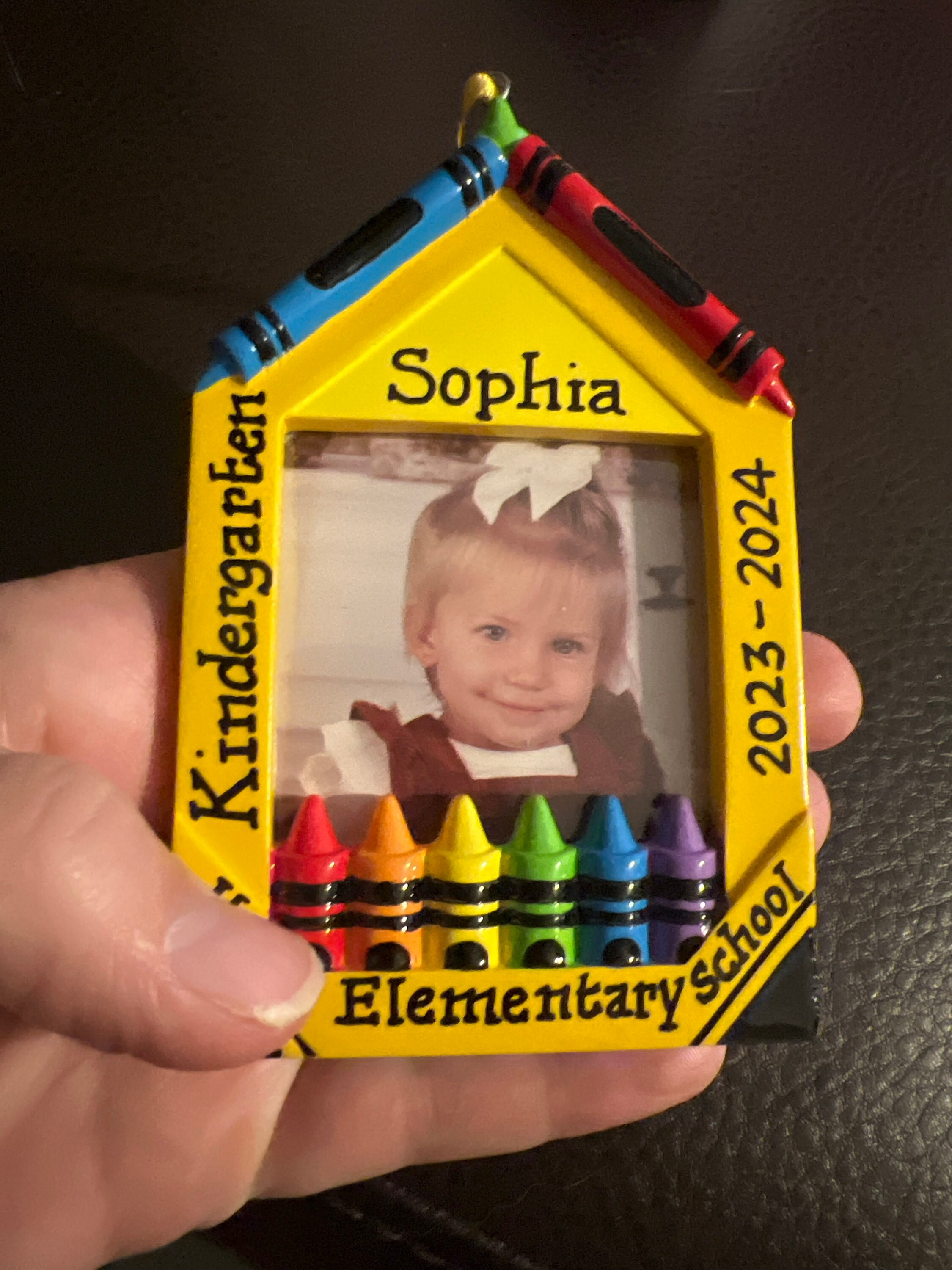 Crayon Picture Frame School Grades Personalized  Christmas Ornament-PreK Kindergarten Grade School Middle School Graduation Class Gift