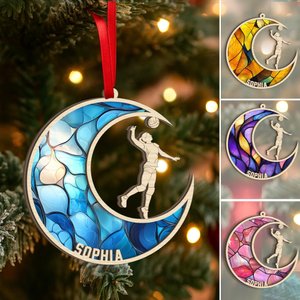Personalized Volleyball Layered Wood Ornament, Custom Volleyball Moon Christmas Ornament, Sport Xmas Home Decor, Gift for Daughter, Team