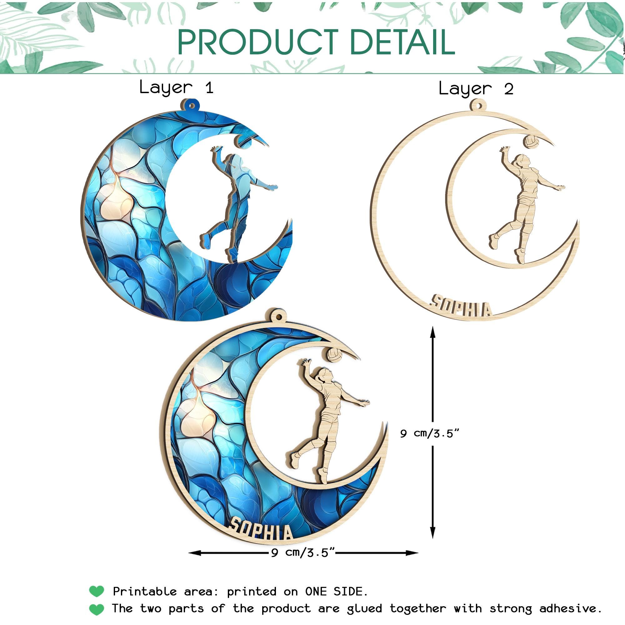 Personalized Volleyball Layered Wood Ornament, Custom Volleyball Moon Christmas Ornament, Sport Xmas Home Decor, Gift for Daughter, Team