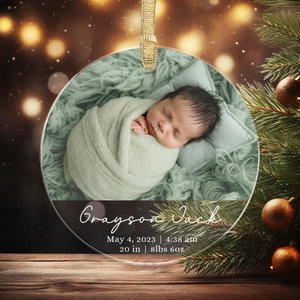 Baby's First Christmas Photo Ornament, Birth Stats Custom Photo Baby Ornament, Personalized Acrylic Photo Ornament, New Baby Gift