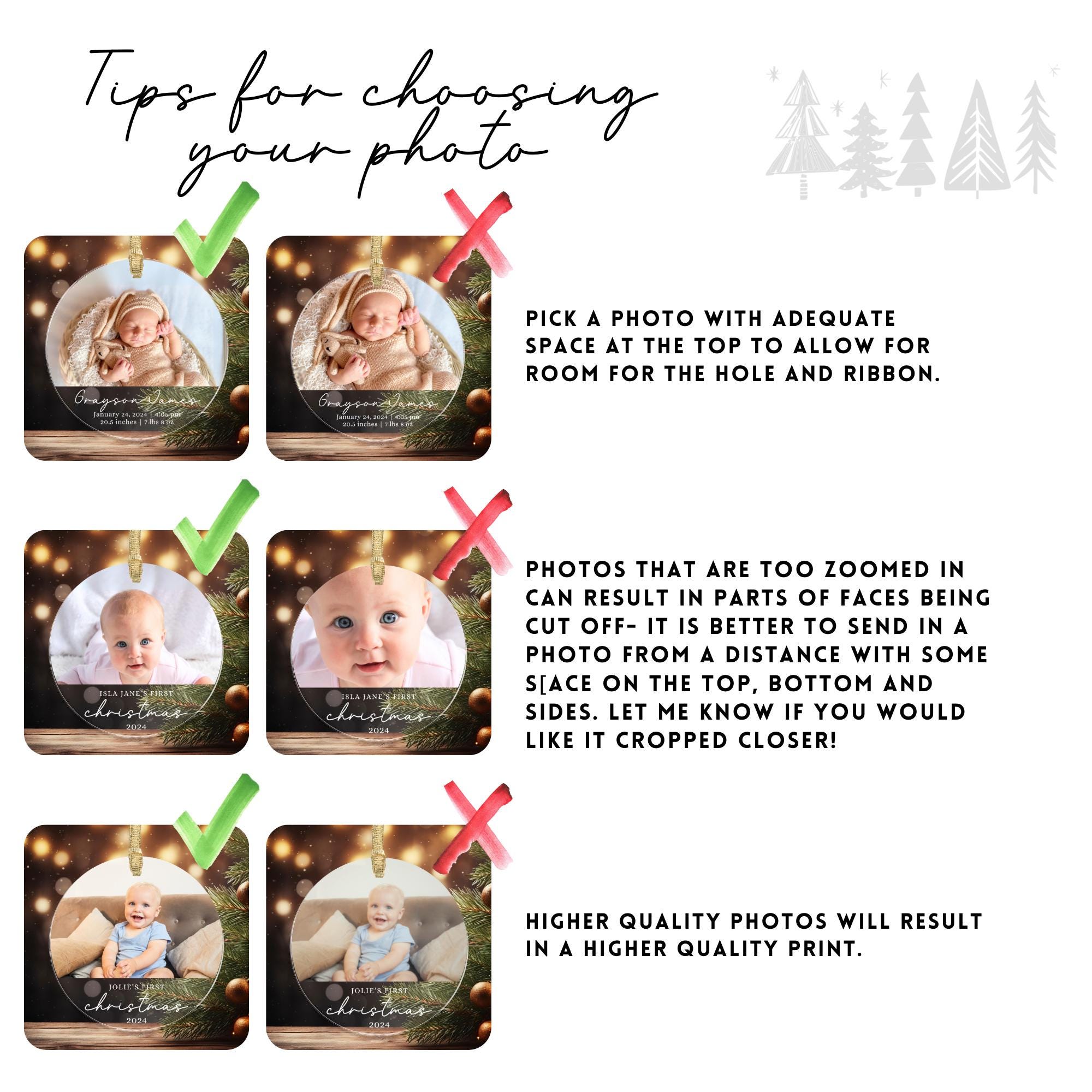 Baby's First Christmas Photo Ornament, Birth Stats Custom Photo Baby Ornament, Personalized Acrylic Photo Ornament, New Baby Gift