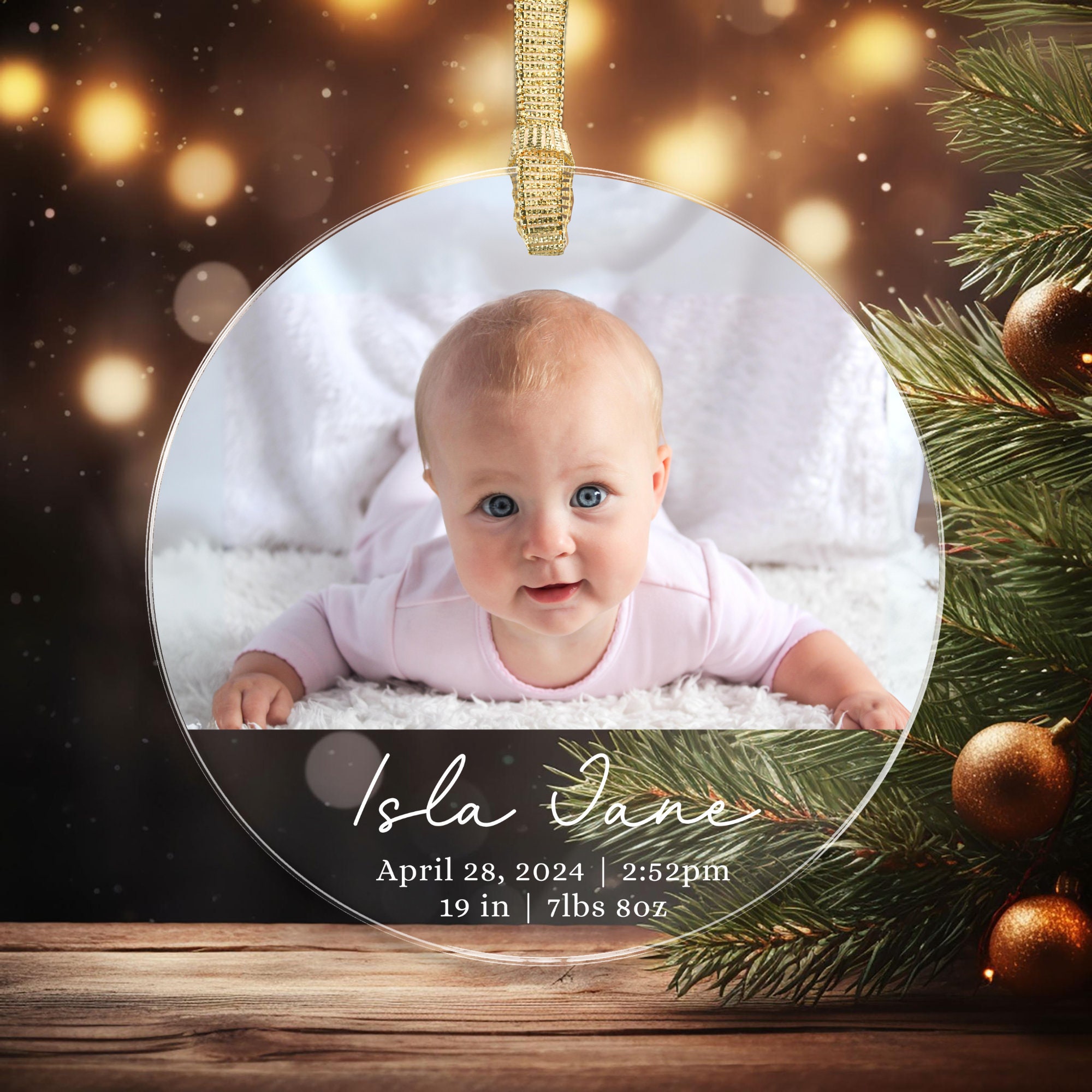 Baby's First Christmas Photo Ornament, Birth Stats Custom Photo Baby Ornament, Personalized Acrylic Photo Ornament, New Baby Gift