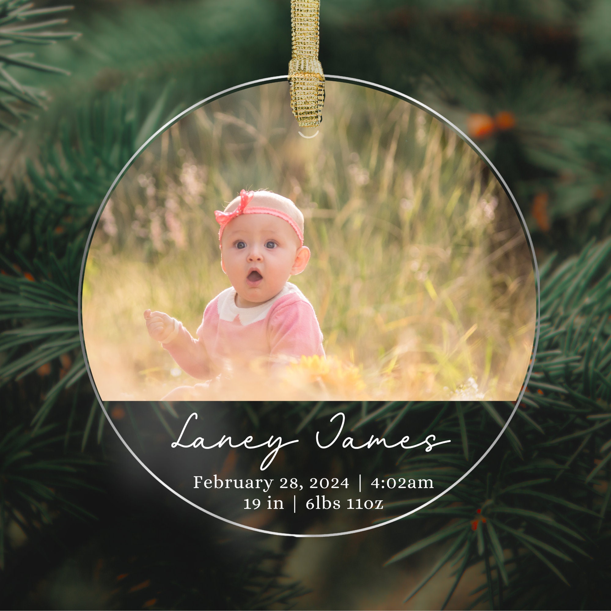 Baby's First Christmas Photo Ornament, Birth Stats Custom Photo Baby Ornament, Personalized Acrylic Photo Ornament, New Baby Gift