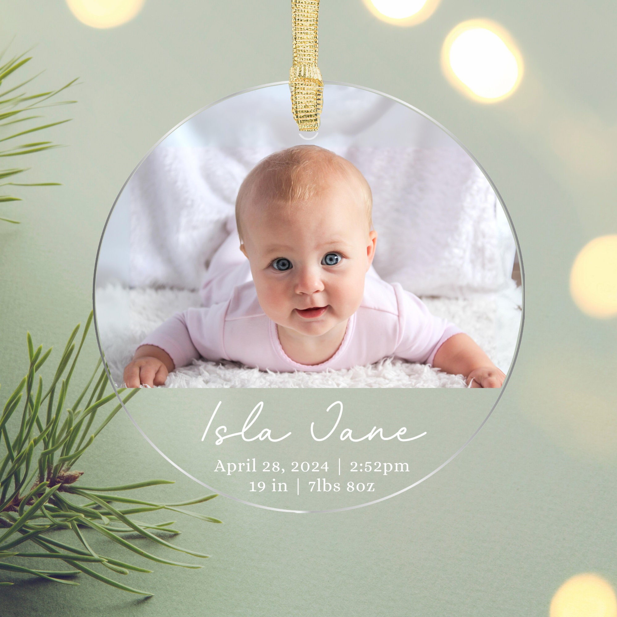 Baby's First Christmas Photo Ornament, Birth Stats Custom Photo Baby Ornament, Personalized Acrylic Photo Ornament, New Baby Gift