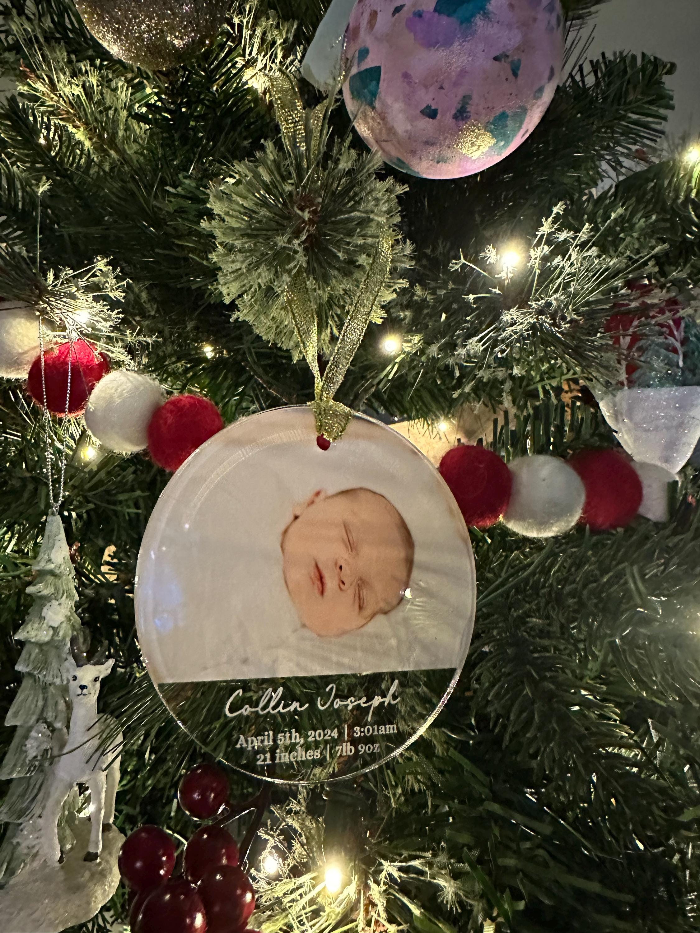 Baby's First Christmas Photo Ornament, Birth Stats Custom Photo Baby Ornament, Personalized Acrylic Photo Ornament, New Baby Gift
