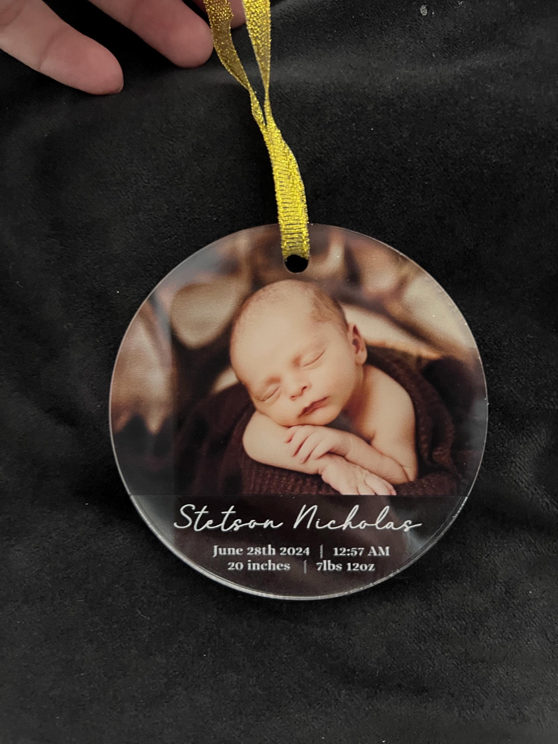 Baby's First Christmas Photo Ornament, Birth Stats Custom Photo Baby Ornament, Personalized Acrylic Photo Ornament, New Baby Gift