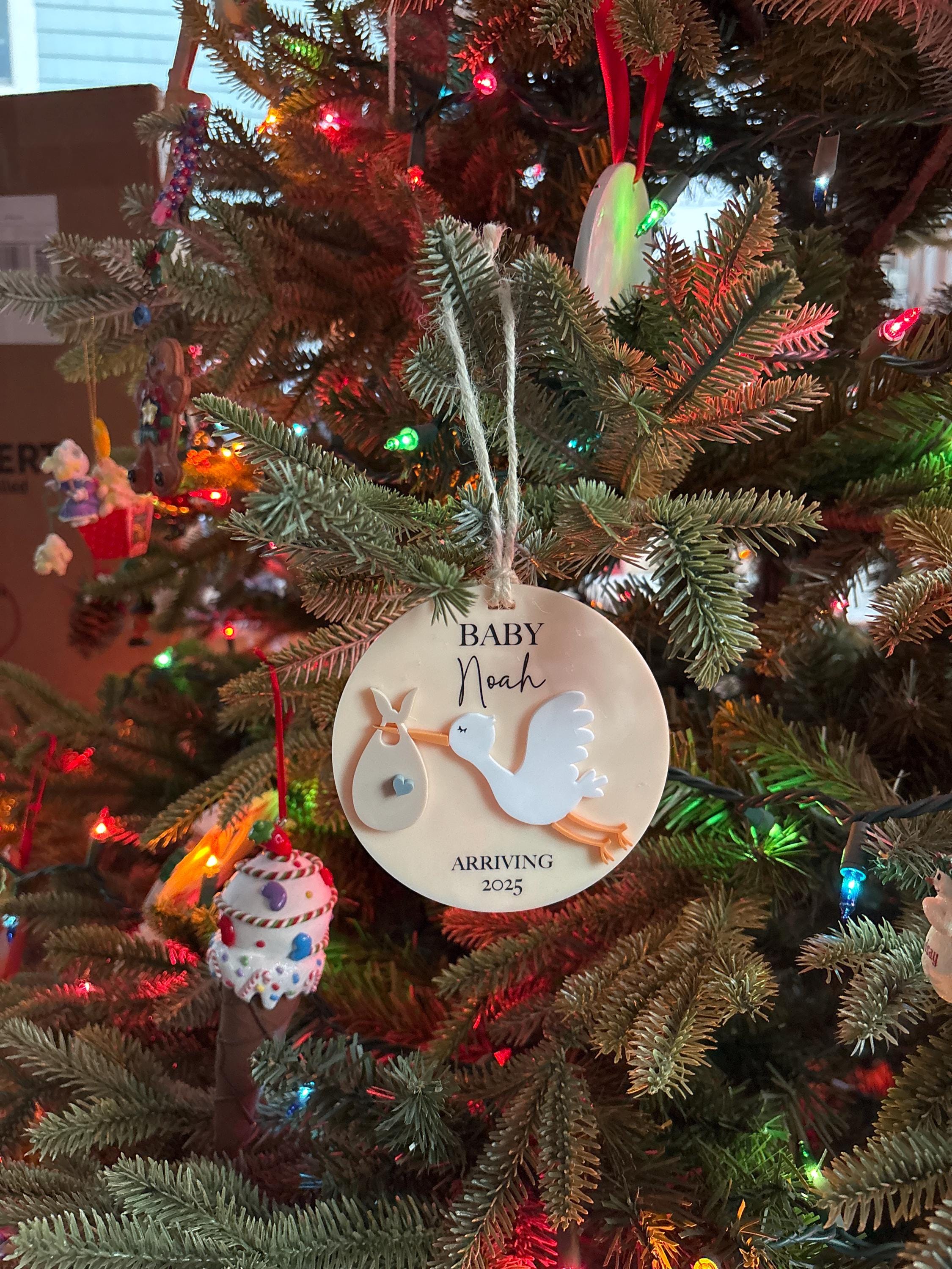 Personalized Baby Coming Next Year Ornament, New Baby Arriving 2025 2026, Stork Delivery, Custom Ornament, Christmas Gifts and Tree Decor
