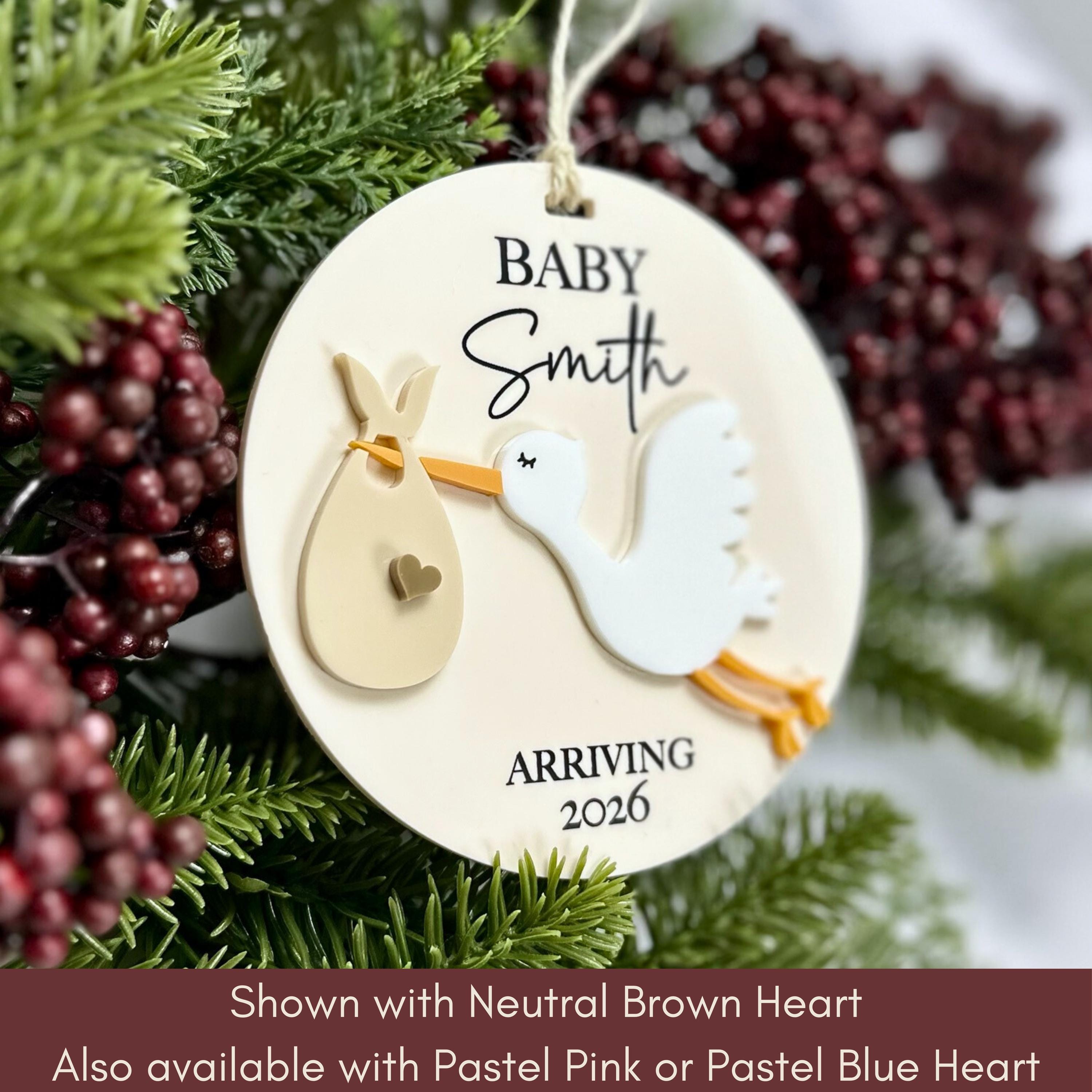 Personalized Baby Coming Next Year Ornament, New Baby Arriving 2025 2026, Stork Delivery, Custom Ornament, Christmas Gifts and Tree Decor