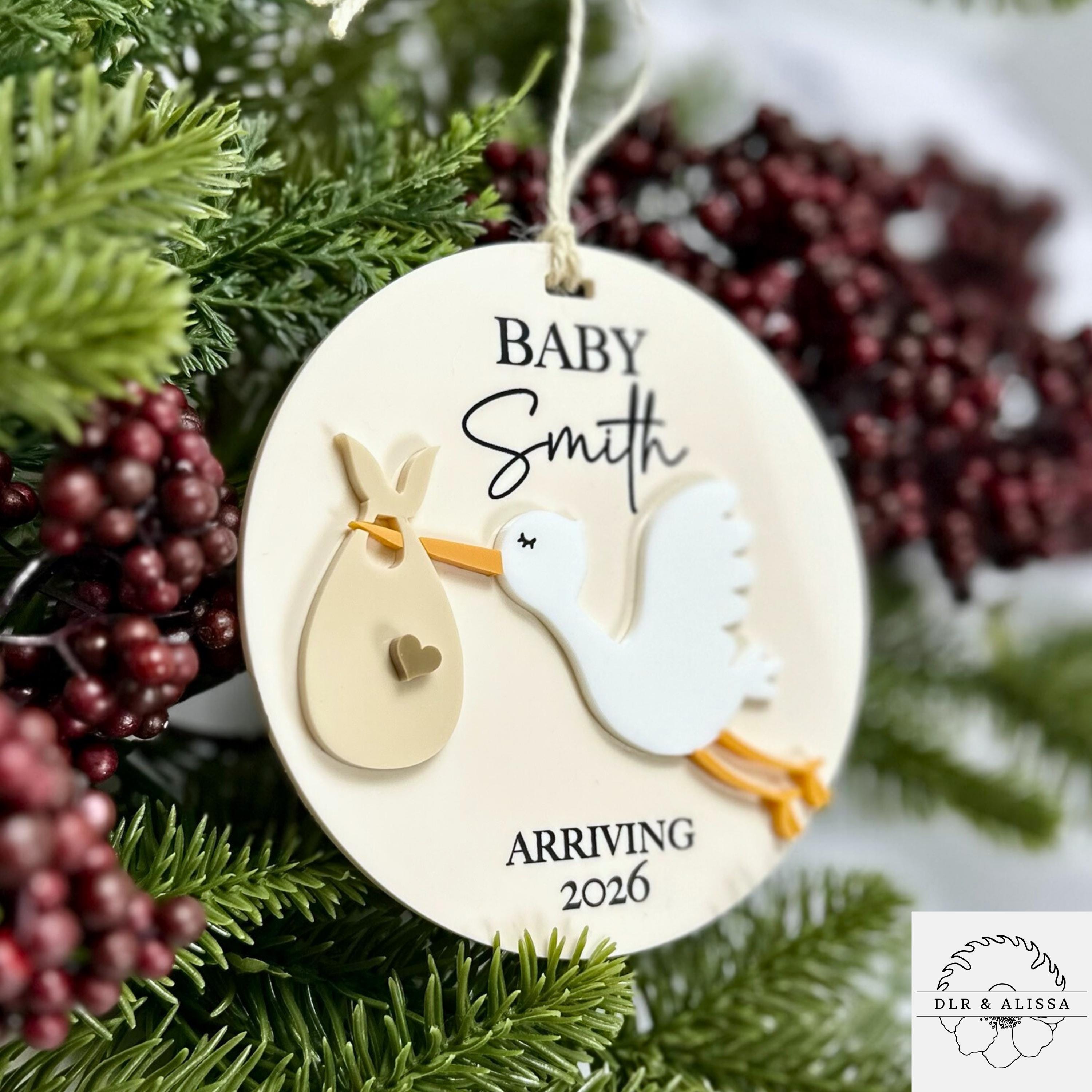 Personalized Baby Coming Next Year Ornament, New Baby Arriving 2025 2026, Stork Delivery, Custom Ornament, Christmas Gifts and Tree Decor