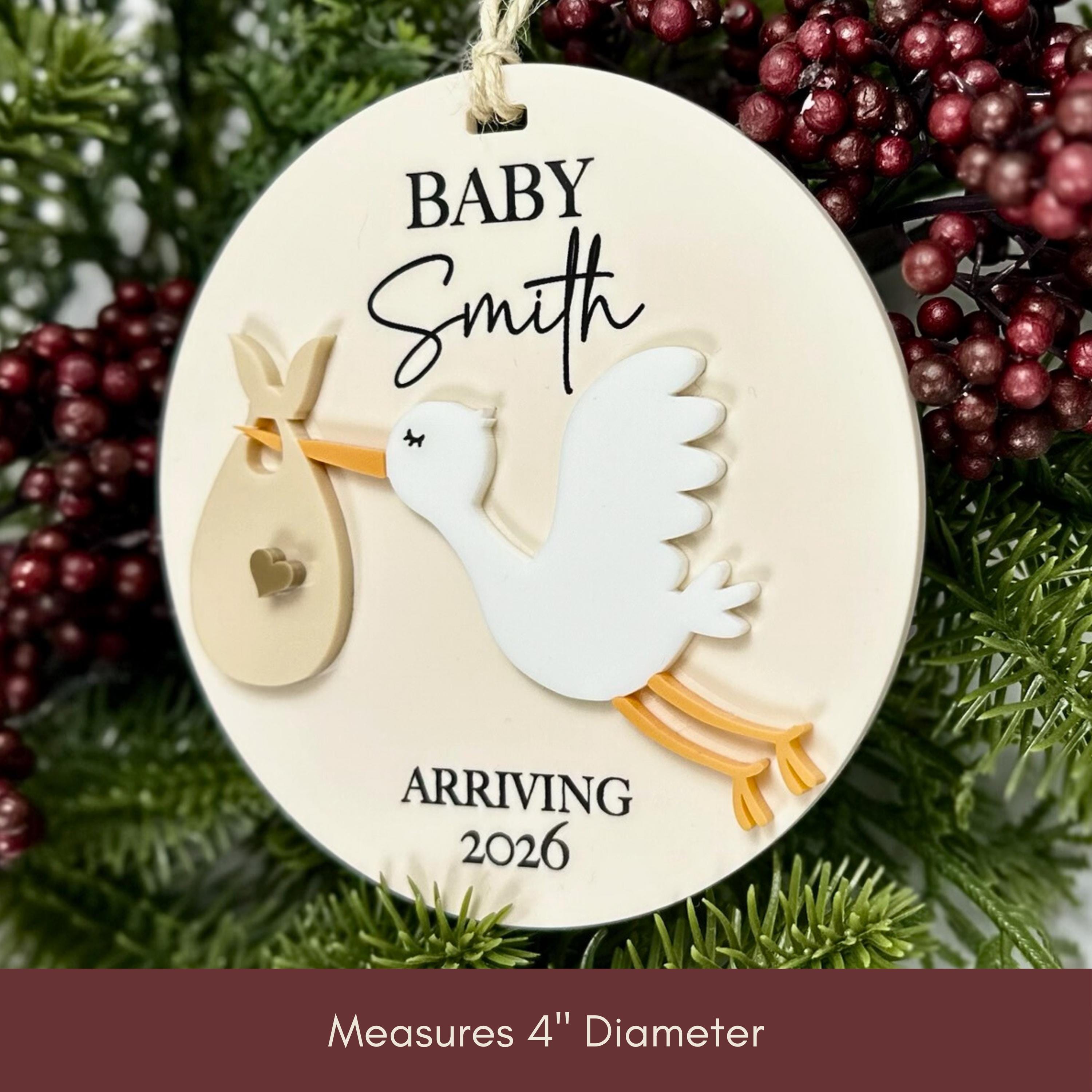 Personalized Baby Coming Next Year Ornament, New Baby Arriving 2025 2026, Stork Delivery, Custom Ornament, Christmas Gifts and Tree Decor