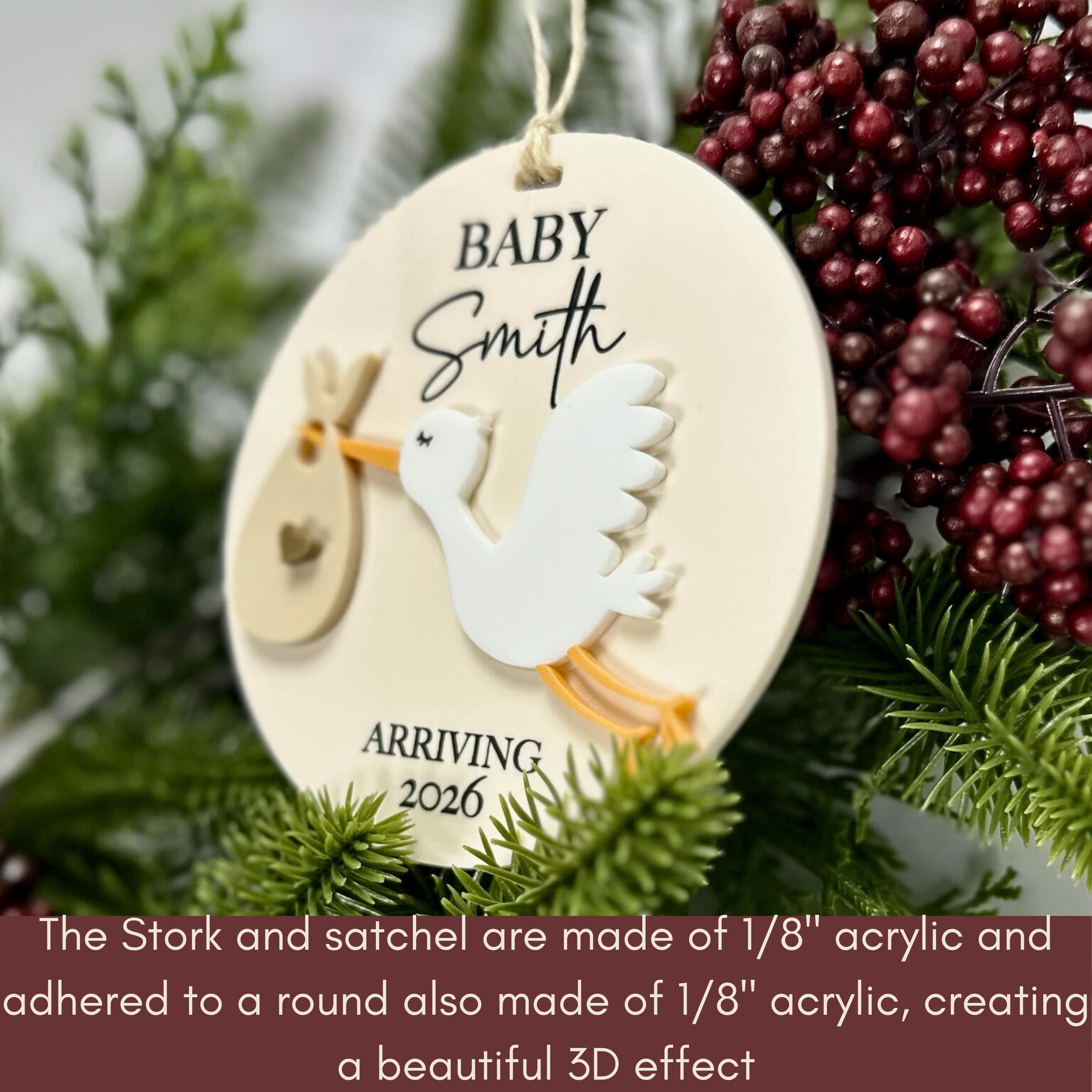 Personalized Baby Coming Next Year Ornament, New Baby Arriving 2025 2026, Stork Delivery, Custom Ornament, Christmas Gifts and Tree Decor