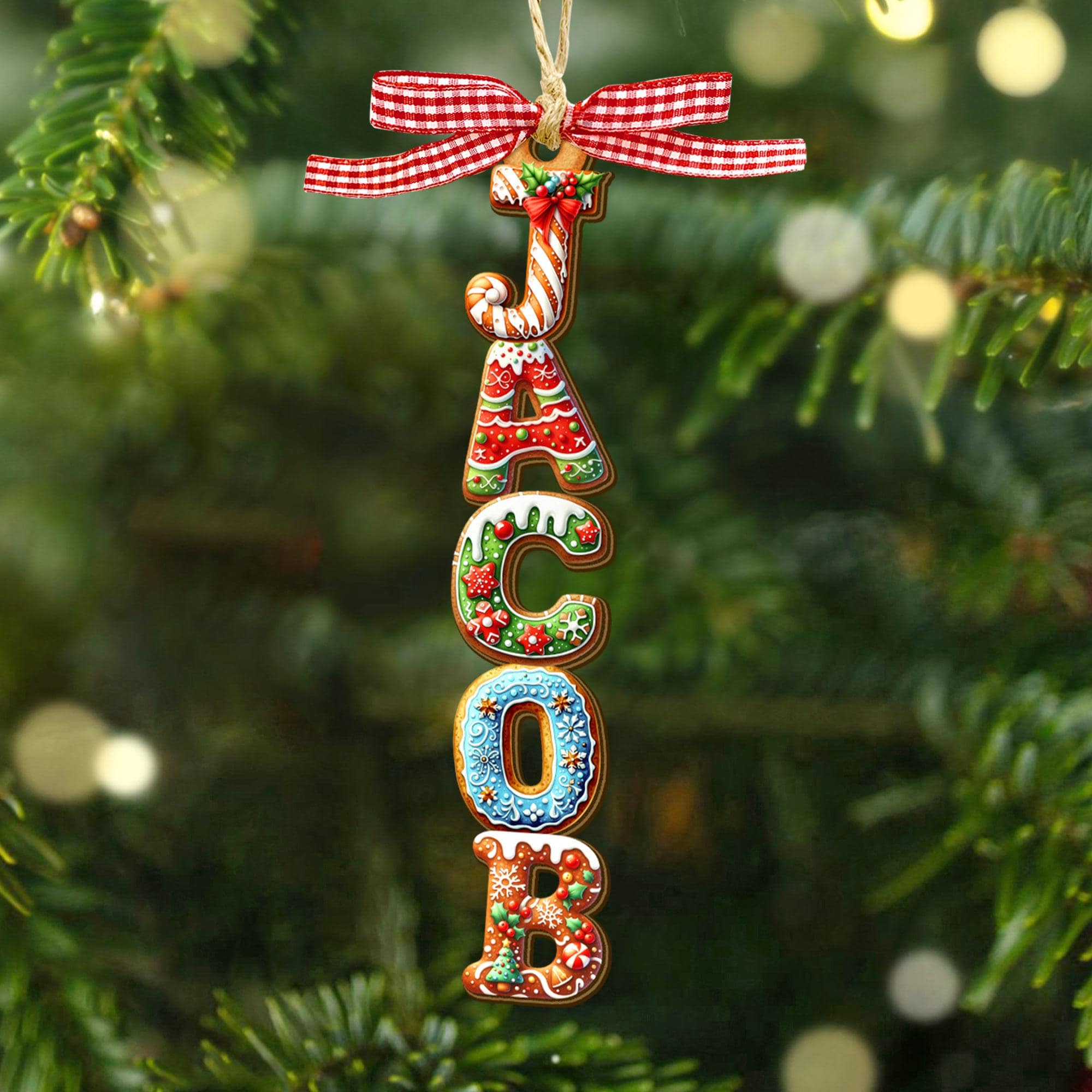 BUNDLE DISCOUNT Gingerbread Letter Ornament – Kids Name Stocking Tag, Cousin Christmas 2025