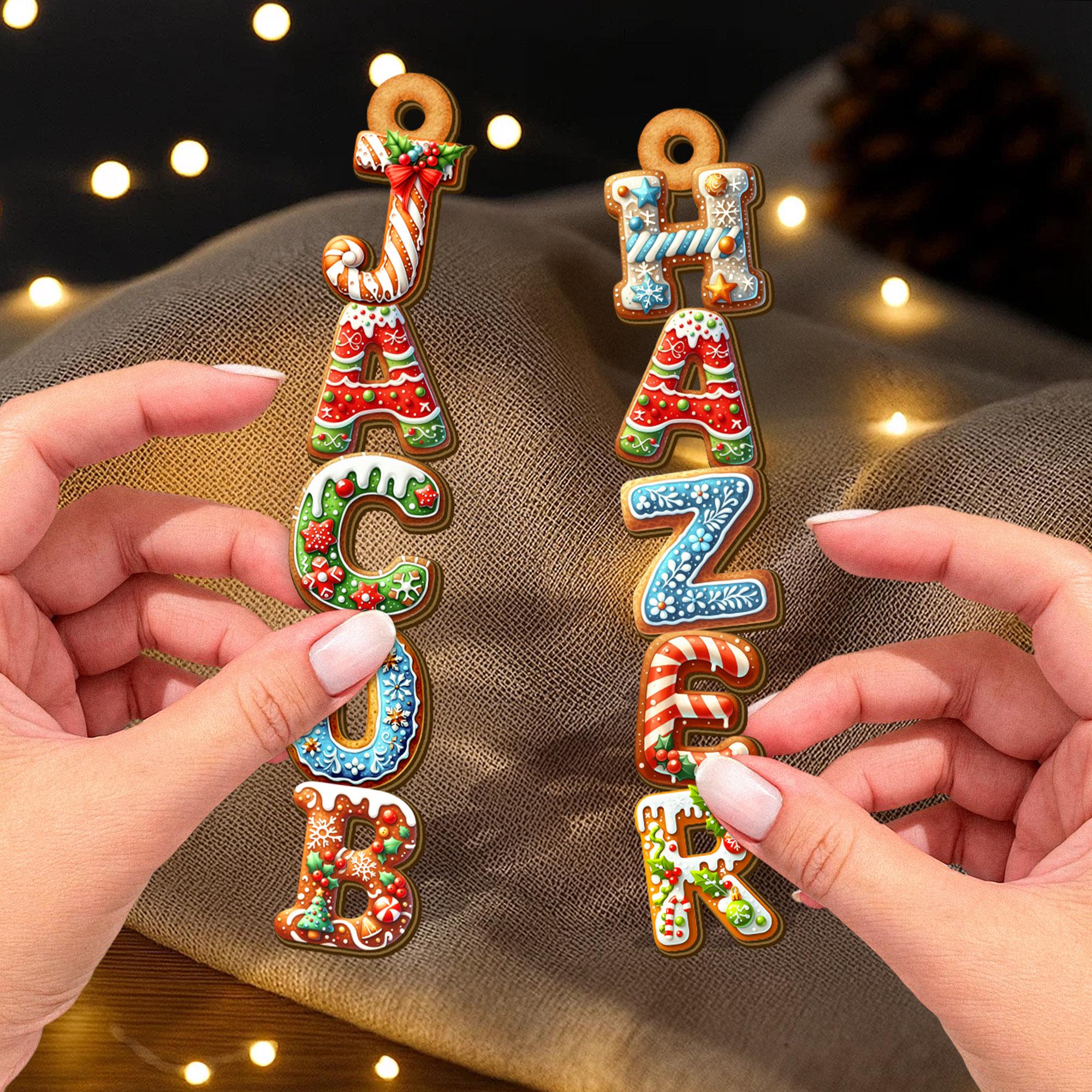 BUNDLE DISCOUNT Gingerbread Letter Ornament – Kids Name Stocking Tag, Cousin Christmas 2025