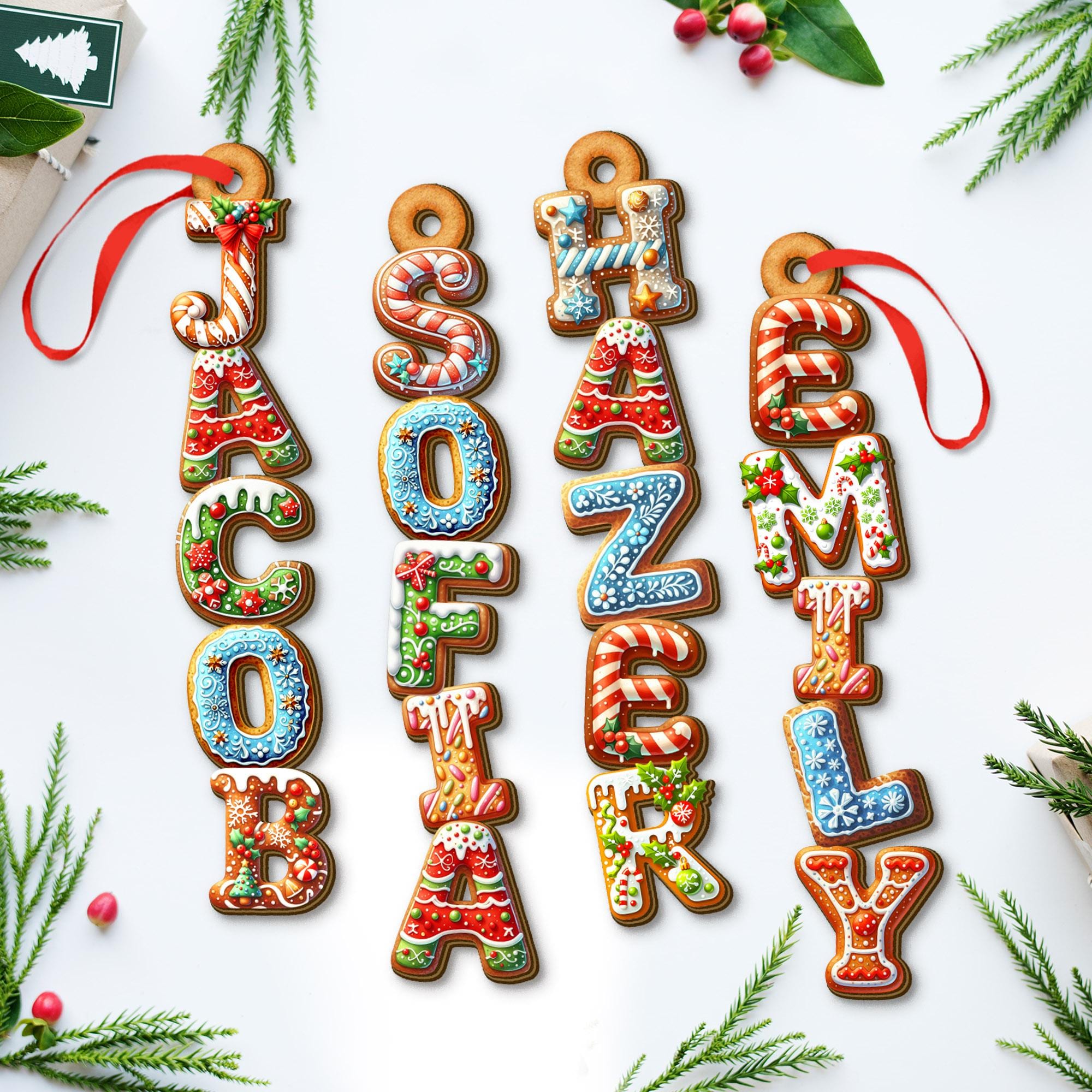 BUNDLE DISCOUNT Gingerbread Letter Ornament – Kids Name Stocking Tag, Cousin Christmas 2025