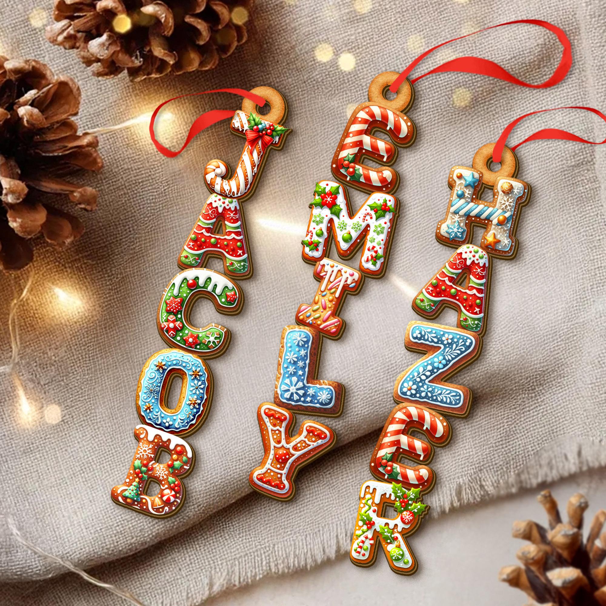 BUNDLE DISCOUNT Gingerbread Letter Ornament – Kids Name Stocking Tag, Cousin Christmas 2025