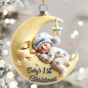 Personalized Baby on Moon Christmas Ornament 2025 with Name, Baby 1st Christmas Keepsake, Christmas Gift for Newborns/Boys/Girls