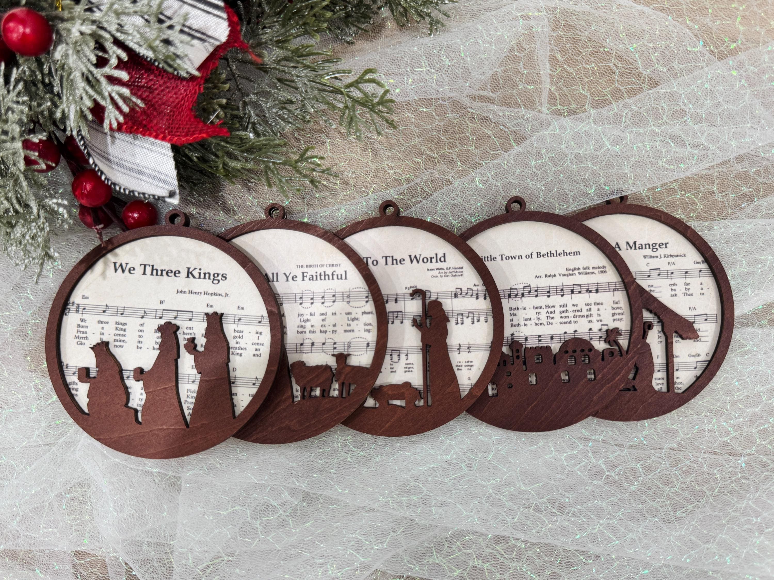 Set Of 5 Pieces Nativity Christmas Ornament 2025,Music Sheet Nativity Ornament,Religious Ornament, Meaningful Christmas Christian Gifts