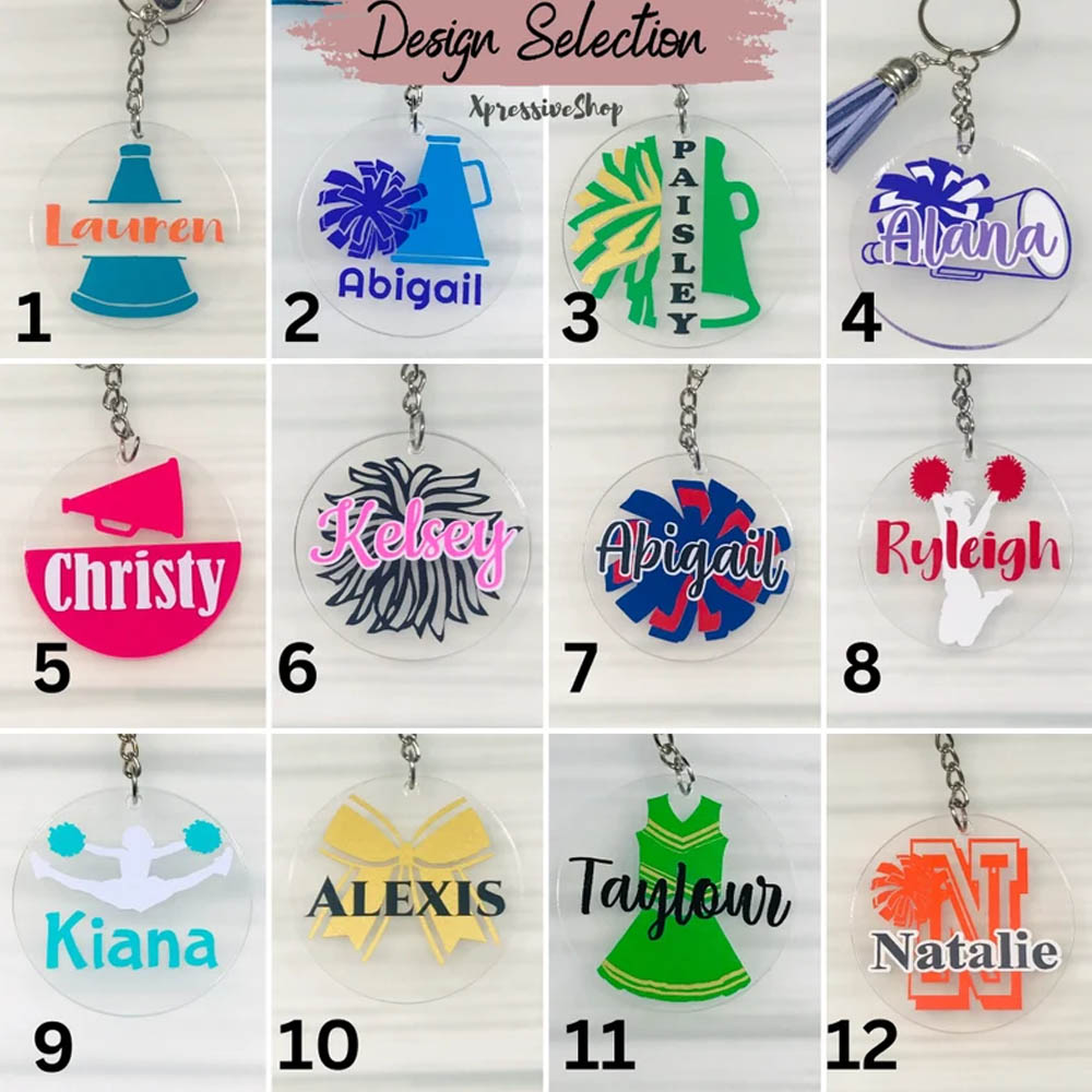 Personalized Cheerleader Keychains, Dance Keyring Cheer Team Cheer Bow Cheer Gift, Cheer Pom, Megaphone Keychain