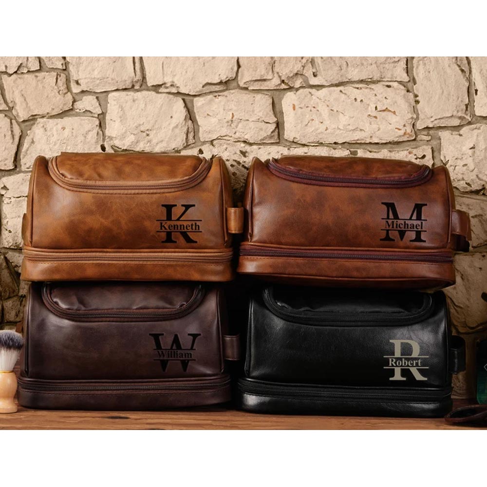 Personalized Leather Toiletry Bag, Leather Dopp Bag, Groomsmen Gift, Christmas Gift For Dad Him, Men's Leather Toiletry Bag, Anniversary Gift
