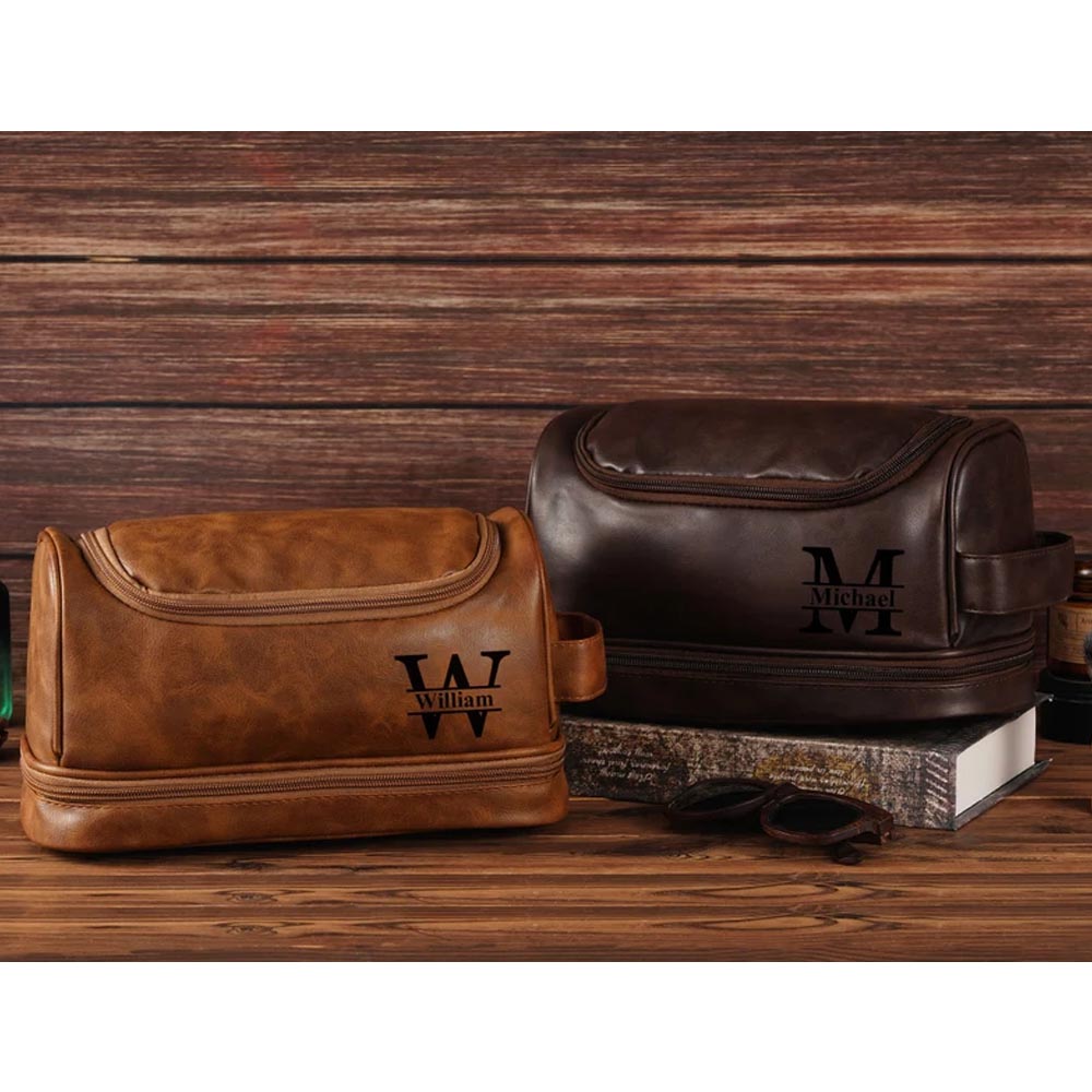Personalized Leather Toiletry Bag, Leather Dopp Bag, Groomsmen Gift, Christmas Gift For Dad Him, Men's Leather Toiletry Bag, Anniversary Gift