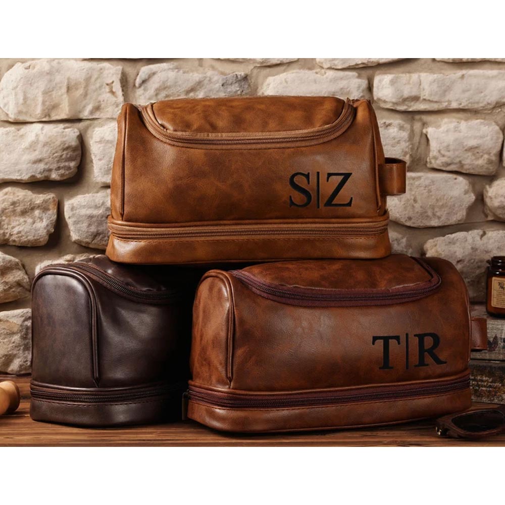 Personalized Leather Toiletry Bag, Leather Dopp Bag, Groomsmen Gift, Christmas Gift For Dad Him, Men's Leather Toiletry Bag, Anniversary Gift