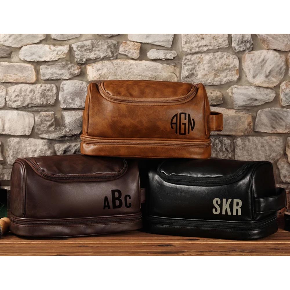Personalized Leather Toiletry Bag, Leather Dopp Bag, Groomsmen Gift, Christmas Gift For Dad Him, Men's Leather Toiletry Bag, Anniversary Gift