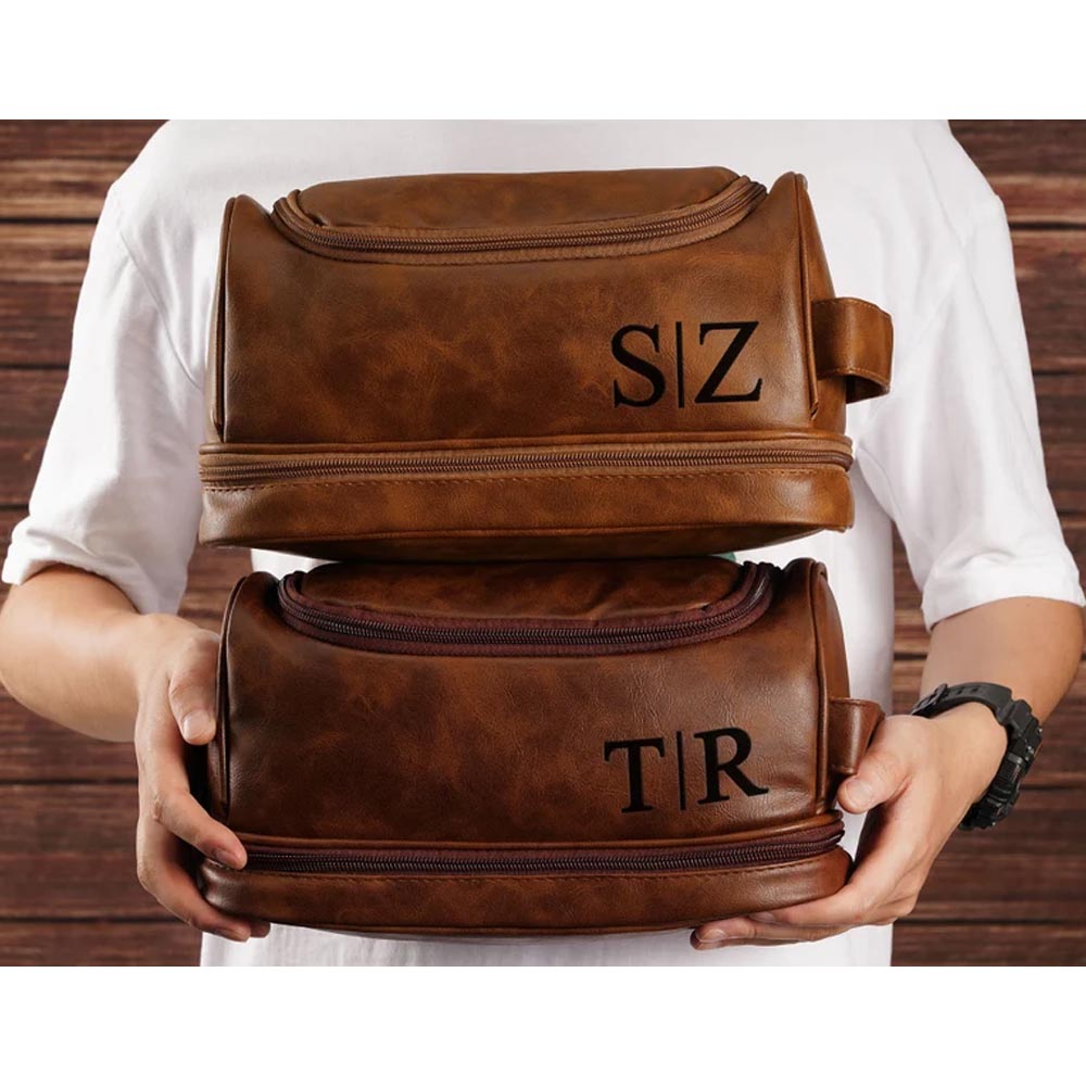 Personalized Leather Toiletry Bag, Leather Dopp Bag, Groomsmen Gift, Christmas Gift For Dad Him, Men's Leather Toiletry Bag, Anniversary Gift