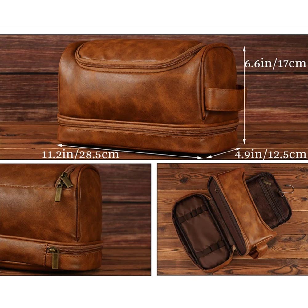 Personalized Leather Toiletry Bag, Leather Dopp Bag, Groomsmen Gift, Christmas Gift For Dad Him, Men's Leather Toiletry Bag, Anniversary Gift