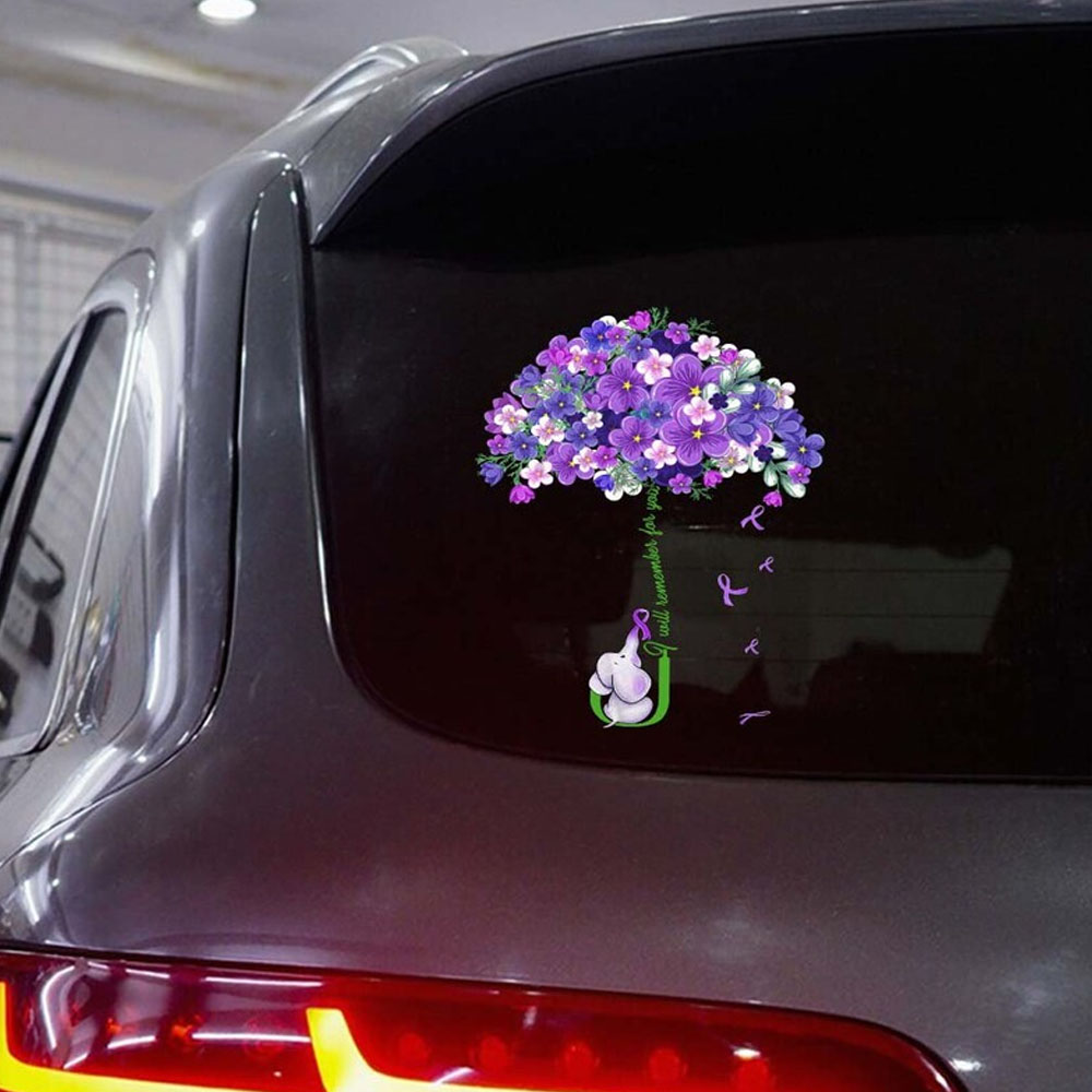 Alzheimer's Awareness I'll Remember For You Elephant Car Decal, Alzheimer's Awareness Forget Me Not Flower, Umbrella Sticker Gift For Warriors