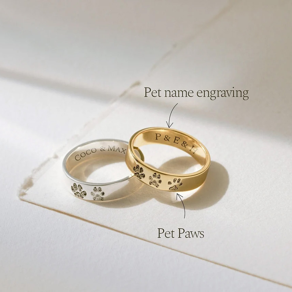 Personalized Paw Print Ring, Gift for Dog Mom/Dad, Custom Pet Memorial Ring, Pet Loss Gifts