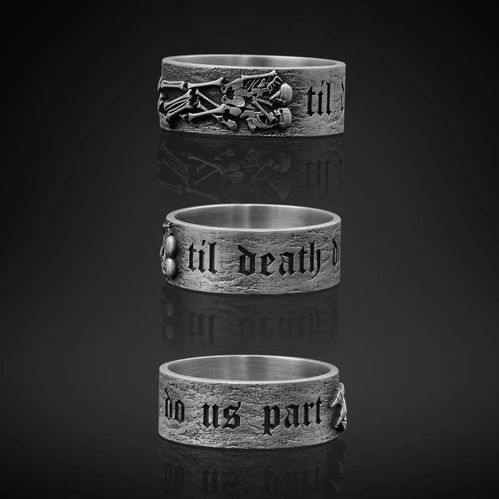 Skeleton Lovers Kissing Ring, Til Death Do Us Part Rings, Mens Gift, Couples Jewelry, Unique Promise Couple Ring, Skull Bone Engagement Wedding Band, Gothic