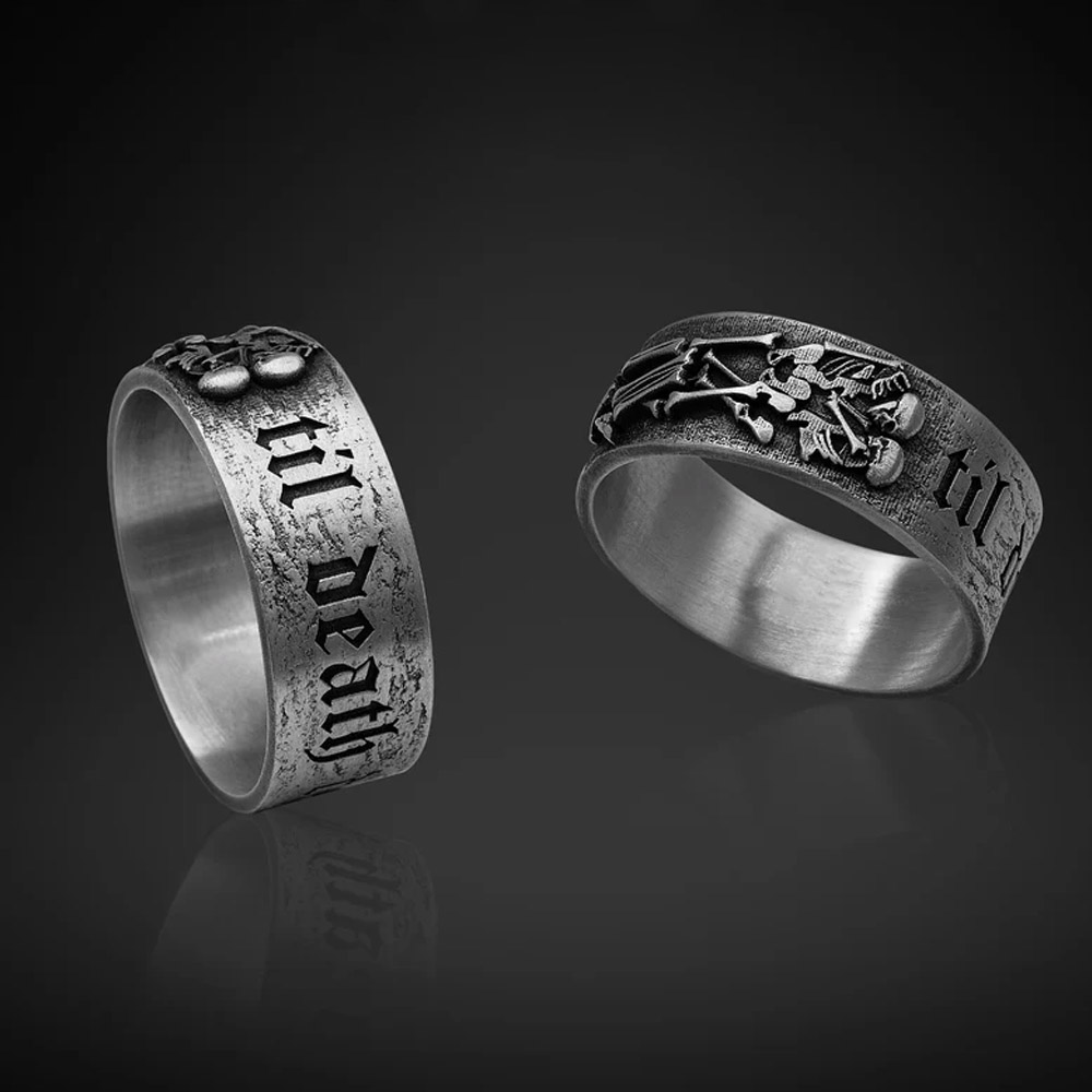 Skeleton Lovers Kissing Ring, Til Death Do Us Part Rings, Mens Gift, Couples Jewelry, Unique Promise Couple Ring, Skull Bone Engagement Wedding Band, Gothic