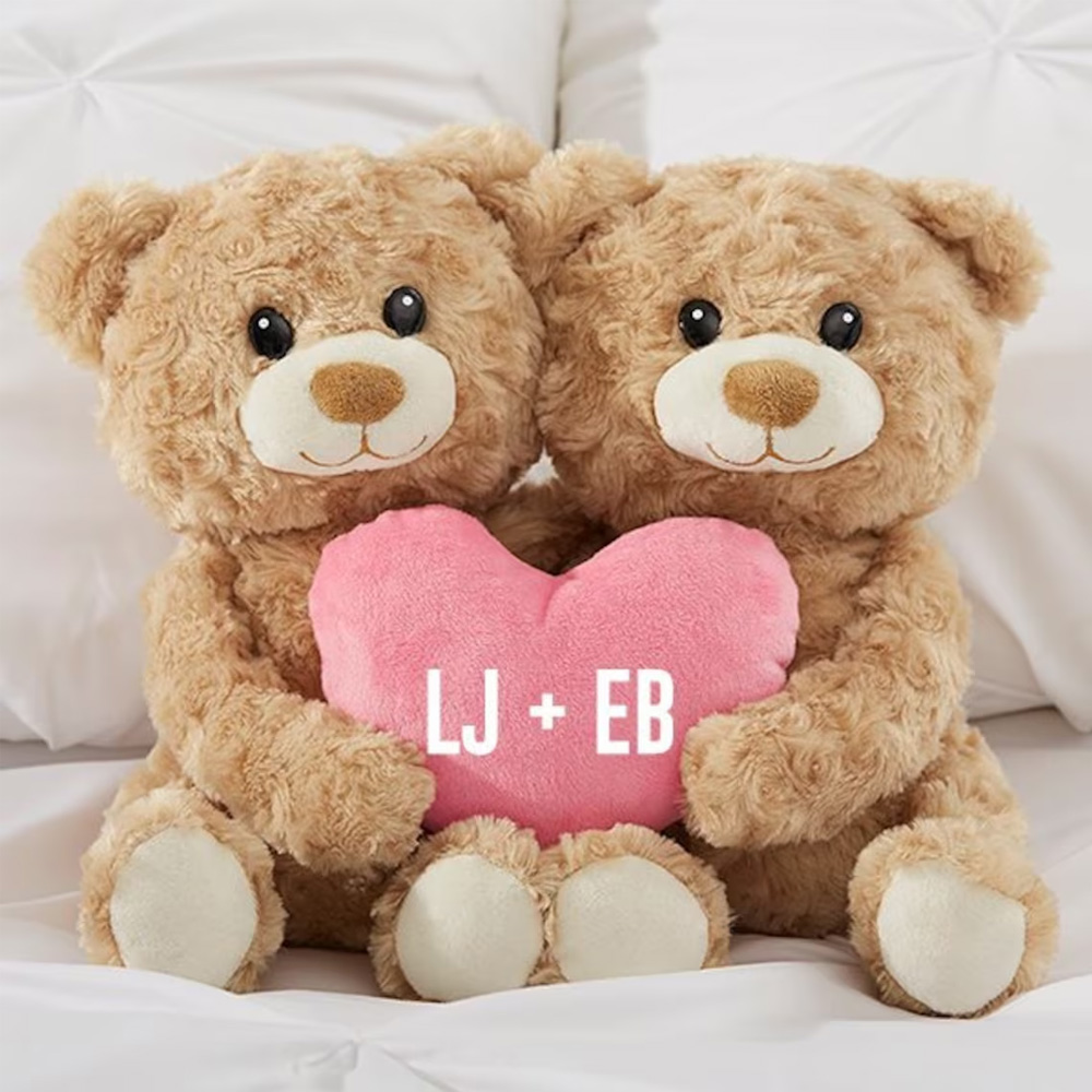 Custom Teddy Bear, Personalized Romantic Hugging Bears with Pink Heart, Girlfriend Gift, Personalized Valentine's Day Teddy, Gift for Her