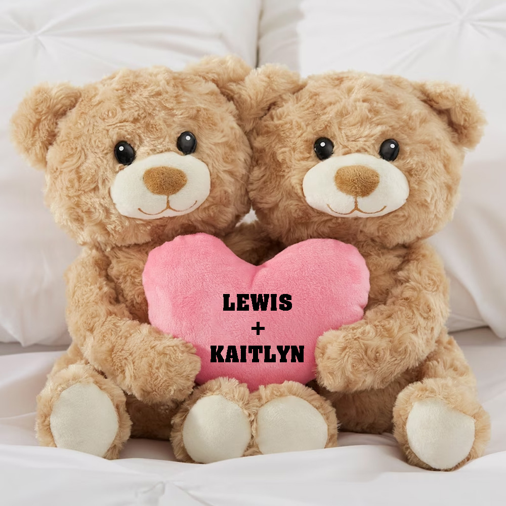 Custom Teddy Bear, Personalized Romantic Hugging Bears with Pink Heart, Girlfriend Gift, Personalized Valentine's Day Teddy, Gift for Her