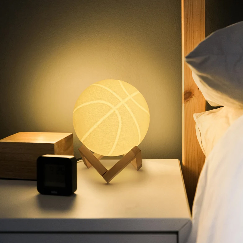 Personalized Soundless Basketball 3D Printed Table Lamp, a Silent Light Up Basketball Night Light, Sports Decor for Boys Bedroom, Birthday Gifts for Him