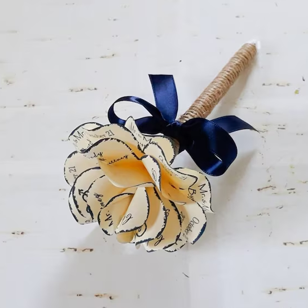 Personalized Rustic Wedding Guest Book Paper Rose flower Pen, Cute Pretty Floral Pen, Valentines Day/Engagement Planning Gifts for Her/Women/Couples